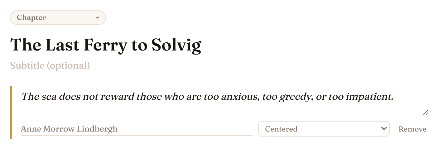 An opening quote above a chapter title, with its attribution and presentation style